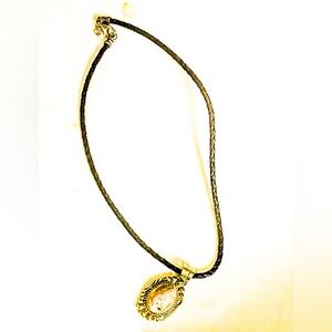 Sterling Silver Pendant With Pink Marble Stone On Leather Cord Necklace